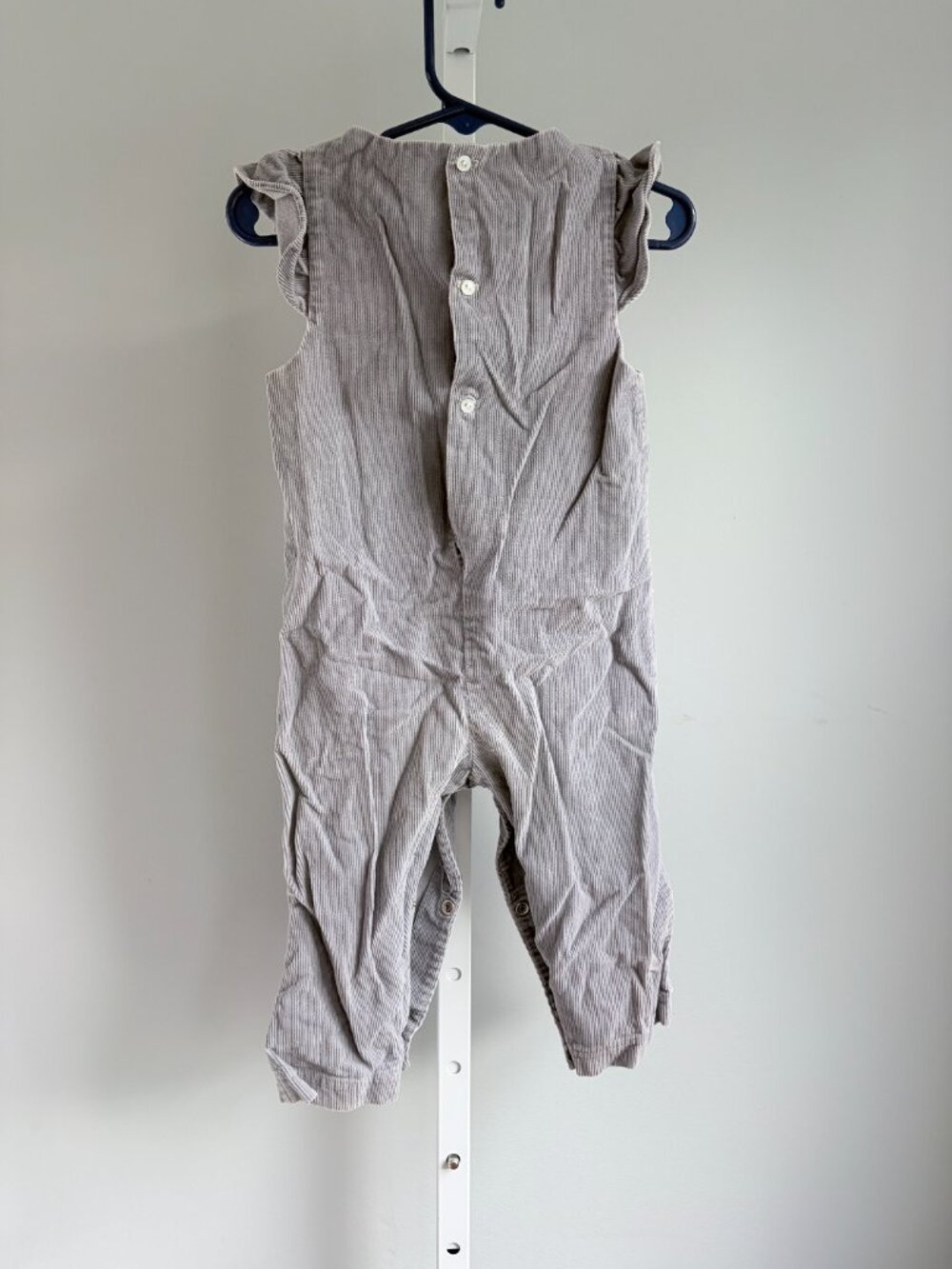 Vintage Gray Corduroy Baby Romper Pink Heart Embroidery Cottagecore 24M Girls - Picture 6 of 6